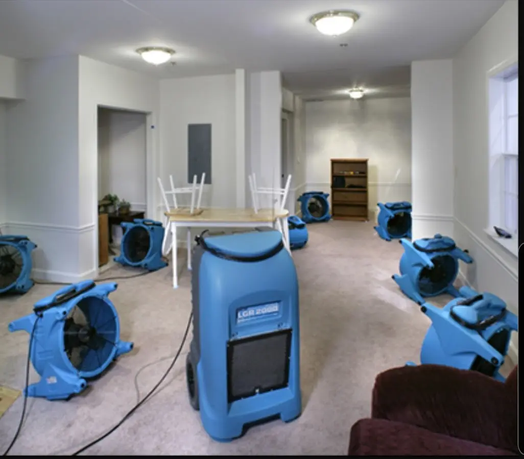 Air movers and dehumidifier setup for Water Extraction & Removal in Hilton